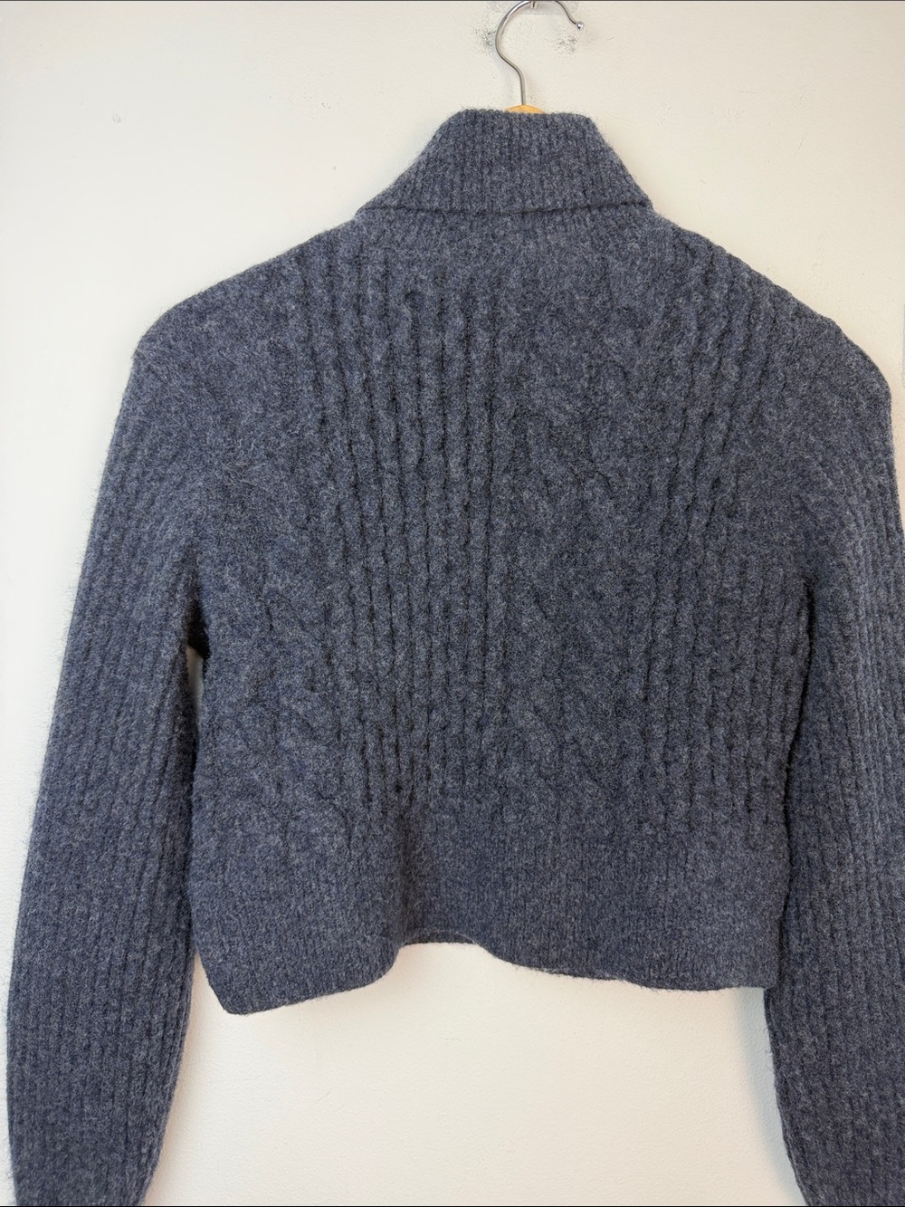 All Saints Claude Cropped Sweater Chunky Cable Knit Mock Neck Wool Blend SM Blue - Picture 13 of 16